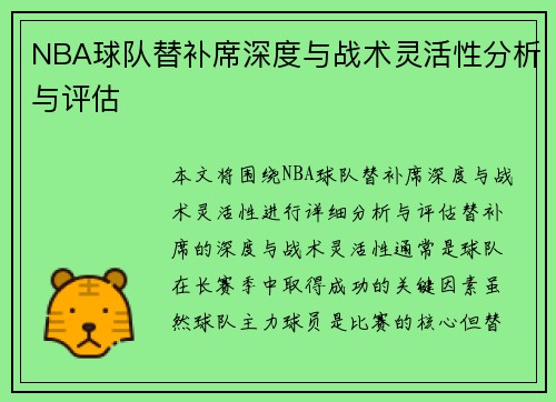 NBA球队替补席深度与战术灵活性分析与评估
